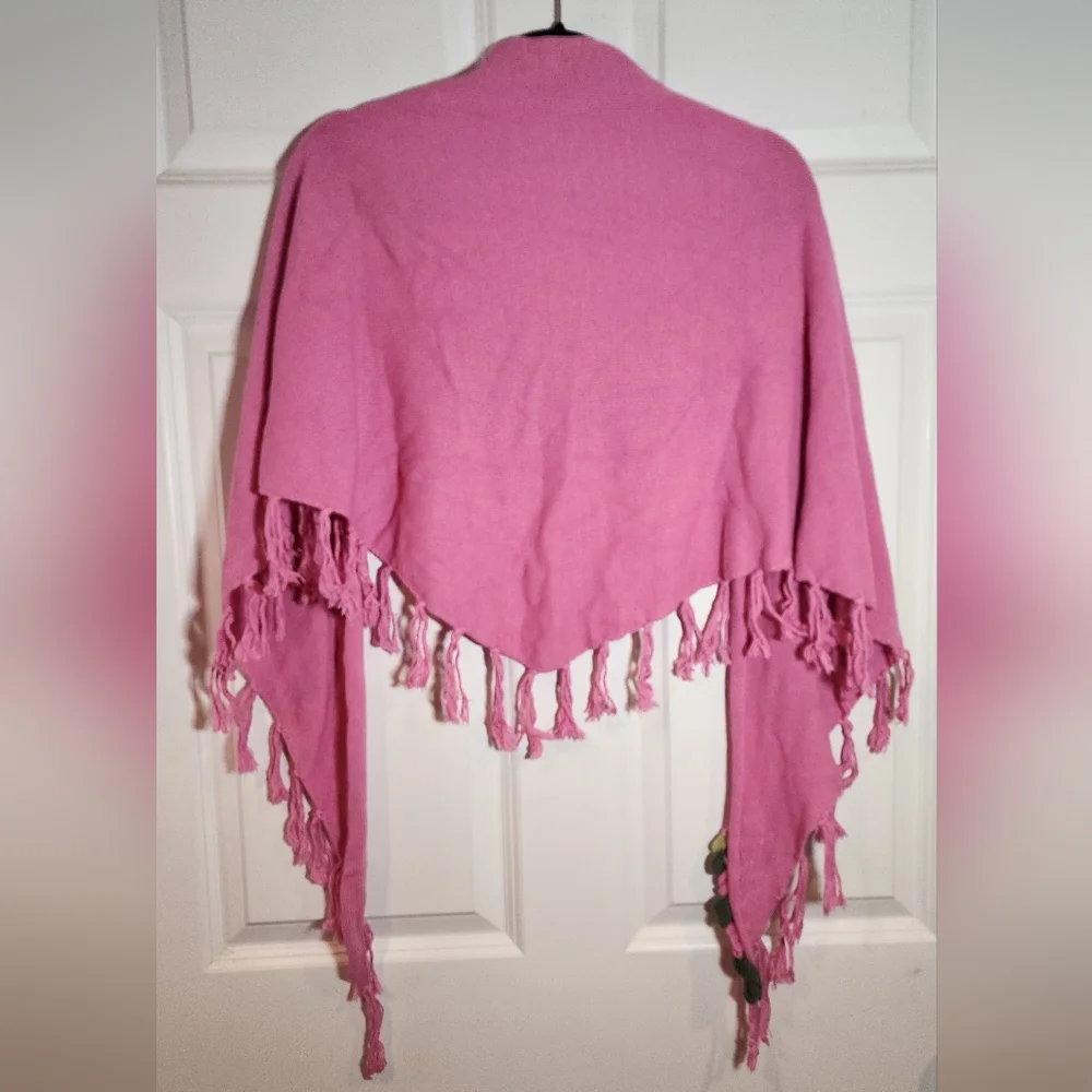 Laurie B. Pink Triangle Knit Shawl with Tassels One Size